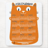 2026 Year Monthly Calendar Mid-Century Orange Cat Mousepad (Vorne)