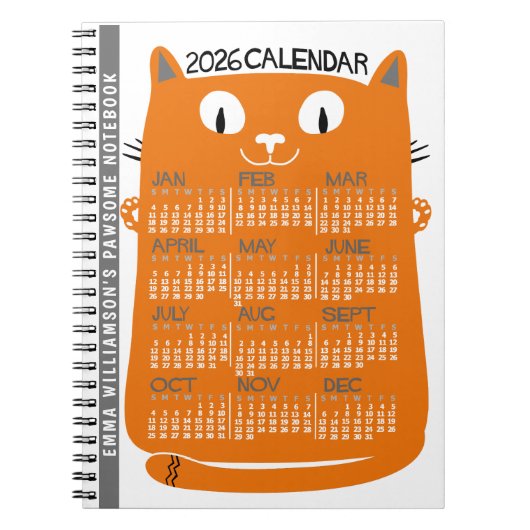 2026 Year Monthly Calendar Mid-Century Orange Cat Notizblock (Vorderseite)