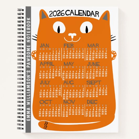 2026 Year Monthly Calendar Mid-Century Orange Cat Notizblock (Vorderseite)