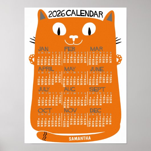 2026 Year Monthly Calendar Mid-Century Orange Cat Poster (Vorne)