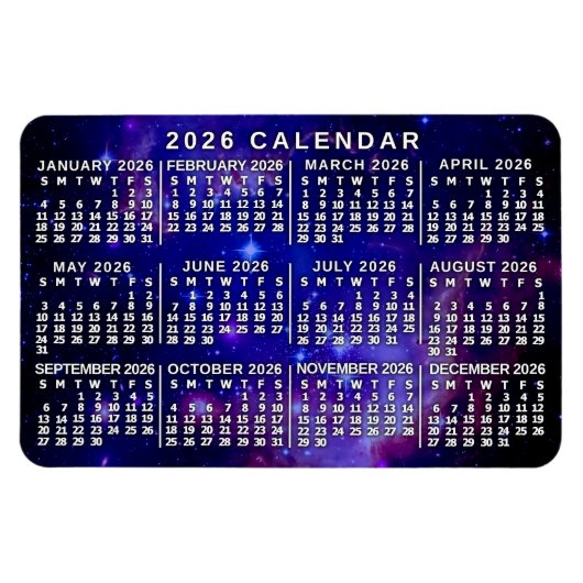2026 Year Monthly Calendar Outer Space Nebula Magnet (Horizontal)