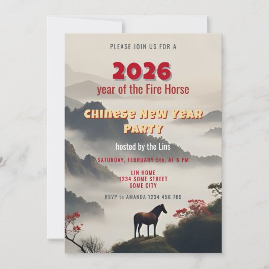 2026 Year of the Fire Horse Chinese New Year Party Einladung (Vorderseite)