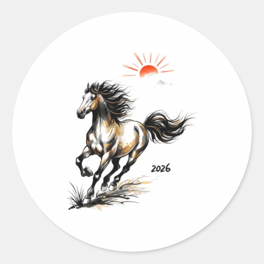 2026 Year Of The Horse Chinese Lunar Zodiac Shirt Runder Aufkleber (Vorderseite)