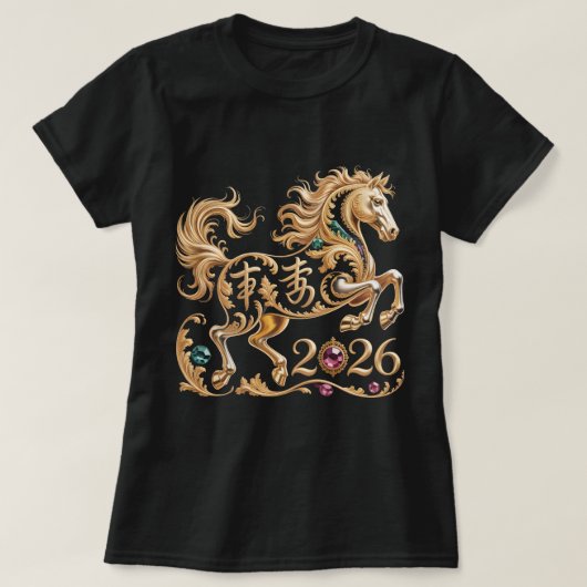 2026 Year of the Horse Chinese New Year Golden Hor T-Shirt (Design vorne)