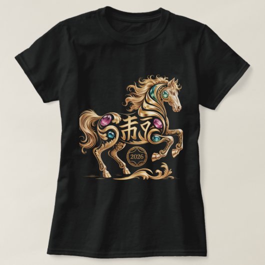2026 Year of the Horse Chinese New Year Golden Hor T-Shirt (Design vorne)