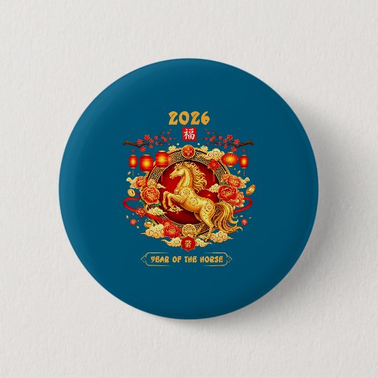 2026 Year Of The Horse Chinese Zodiac Art Button (Vorderseite)