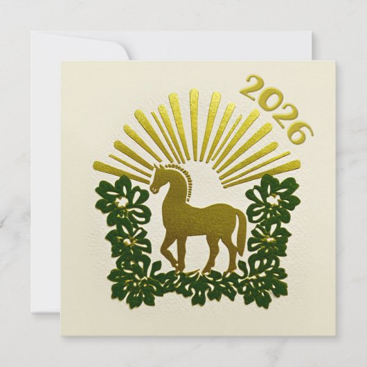 2026 Year of the Horse Gold Design Feiertagskarte (Vorderseite)