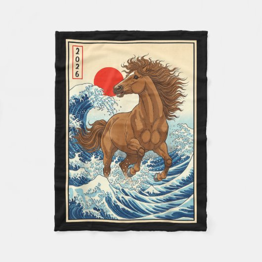 2026 Year Of The Horse Japanese Wave Art Lunar New Fleecedecke (Vorderseite)