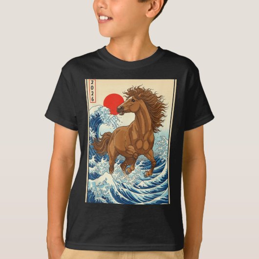 2026 Year Of The Horse Japanese Wave Art Lunar New T-Shirt (Vorderseite)