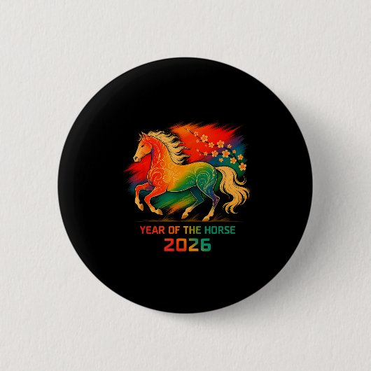 2026 Year Of The Horse Vibrant Zodiac Blossom Art  Button (Vorderseite)