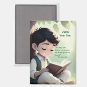 2026 Year Text Boy Reading Magnet (Vorderseite/Rückseite)