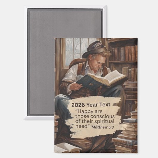 2026 Year Text Man Reading Magnet (Vorderseite/Rückseite)