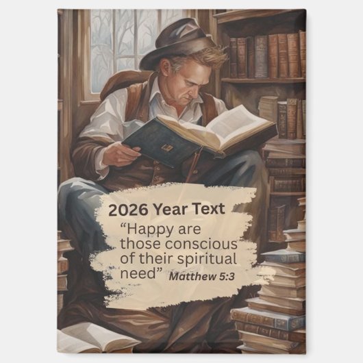 2026 Year Text Man Reading Magnet (Vorderseite)