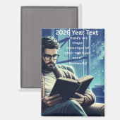 2026 Year Text Man Reading Magnet (Vorderseite/Rückseite)