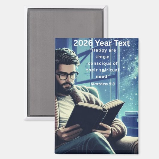 2026 Year Text Man Reading Magnet (Vorderseite/Rückseite)