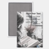 2026 Year Text Woman Reading Magnet (Vorderseite/Rückseite)