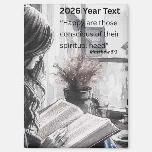 2026 Year Text Woman Reading Magnet (Vorderseite)