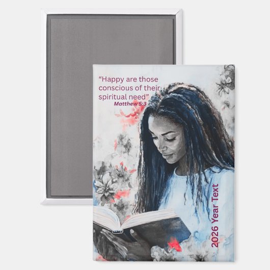2026 Year Text Woman Reading Magnet (Vorderseite/Rückseite)