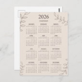 2026 Yearly Calendar Floral Line Art Minimalistisc Postkarte (Vorne/Hinten)