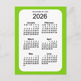 2026 Yellow Green 6 Month Mini Calendar von Janz Postkarte