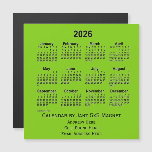 2026 Yellow Green Business Calendar von Janz Magnetkarte (Vorne/Hinten)