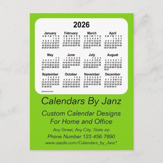 2026 Yellow Green Business Calendar von Janz Postkarte (Vorderseite)