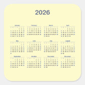 2026 Zwölfmonatiger Kalender Quadratischer Aufkleber (Vorderseite)