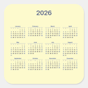 2026 Zwölfmonatiger Kalender Quadratischer Aufkleber
