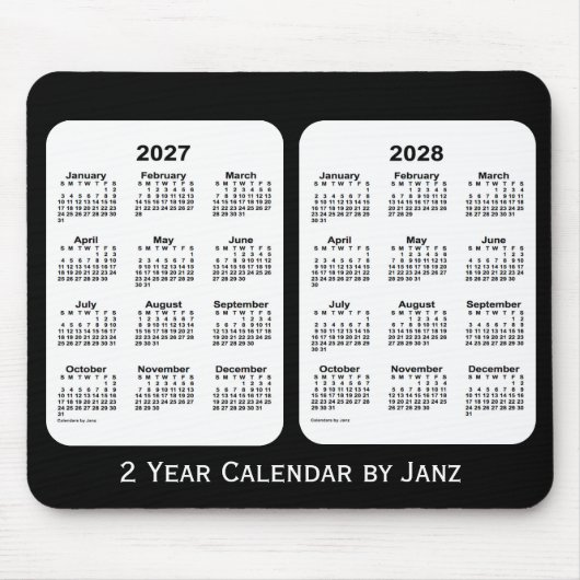 2027-2028 2-jähriger Schwarzweiss-Kalender durch Mousepad (Vorne)