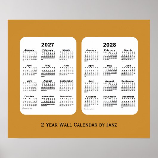 2027-2028 Gold 2 Year Wall Calendar by Janz Poster (Vorne)
