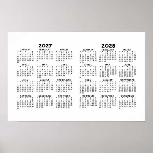 2027 2028 Kalender - Basic Minimal 2 Jahre Poster (Vorne)