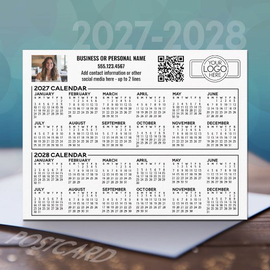 2027 2028 Kalender mit Logo, QR-Code, Foto Postkarte