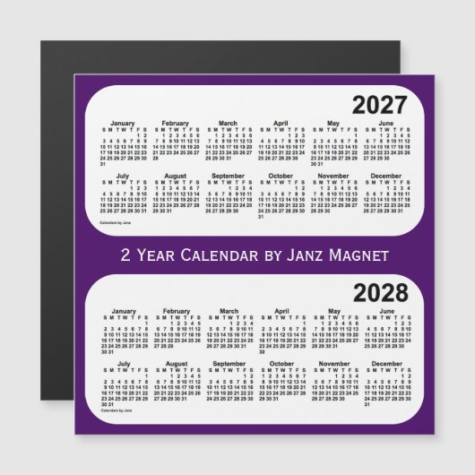 2027-2028 Lila 2-Jahres-Kalender von Janz Magnet (Vorne/Hinten)