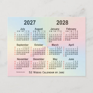 2027-2028 Rainbow 52 Weeks Calendar by Janz Postkarte