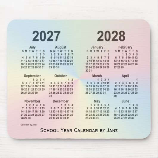 2027-2028 Rainbow Cloud School Calendar by Janz Mousepad (Vorne)