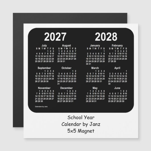 2027-2028 Schwarz-Weiß-Schulkalender von Janz Magnetkarte (Vorne/Hinten)