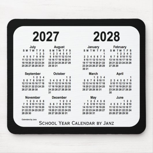 2027-2028 Schwarz-Weiß-Schulkalender von Janz Mousepad (Vorne)
