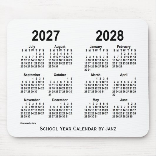 2027-2028 Weißer Schulkalender von Janz Mousepad (Vorne)