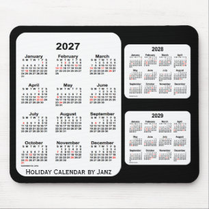 2027-2029 schwarzer 3-jähriger Feiertags-Kalender Mousepad