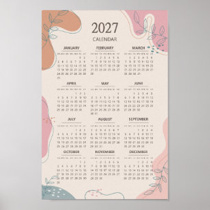 2027 Abstrakte Form Boho-Ästhetik Beiger Kalender Poster