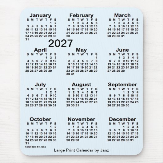 2027 Alice Blue Large Print Calendar von Janz Mousepad (Vorne)