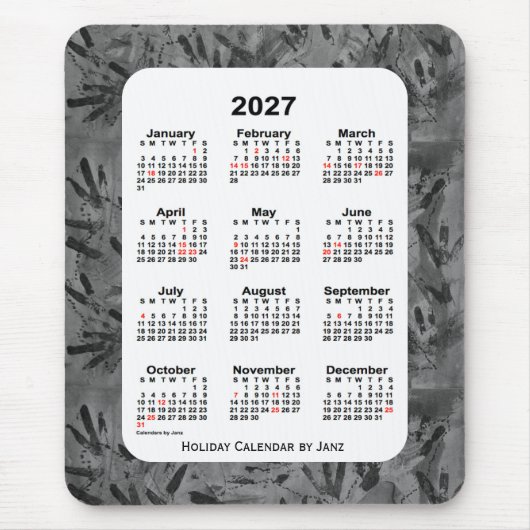 2027 Black Art Holiday Calendar von Janz Mousepad (Vorne)