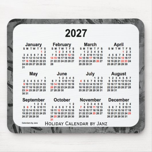 2027 Black Holiday Art Kalender von Janz Mouse Pad Mousepad (Vorne)