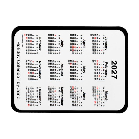 2027 Black Holiday Calendar von Janz Magnet (Horizontal)