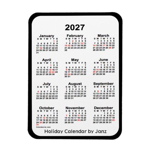 2027 Black Holiday Calendar von Janz Magnet (Vertikal)