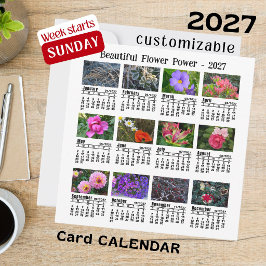 2027 Blumen-Foto-Kalender Sonntag-Woche Flachkarte