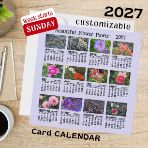 2027 Blumen-Foto-Kalender-Sonntag-Woche-Flachkarte