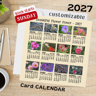2027 Blumen-Fotokalender Sonntag-Woche Flachkarte