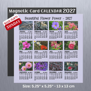 2027 Blumen-Fotokalender Sonntag Woche Magnetkarte