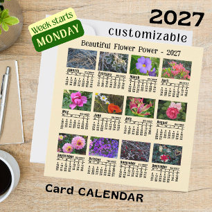 2027 Blumenkalender gelbe Montag Woche flache Kart Karte
